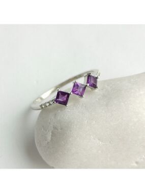 Amethyst Diamond Accent Ring Sterling Silver Size 6 🆕